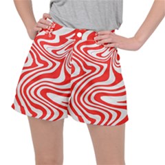 Red White Background Swirl Playful Women s Ripstop Shorts
