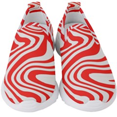 Red White Background Swirl Playful Kids  Slip On Sneakers