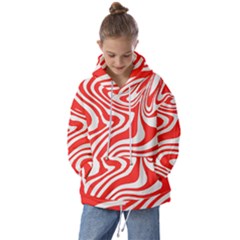 Red White Background Swirl Playful Kids  Oversized Hoodie by Cemarart