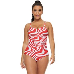 Red White Background Swirl Playful Retro Full Coverage Swimsuit by Cemarart