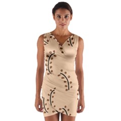 Leaves Plants Dots Pattern Wrap Front Bodycon Dress