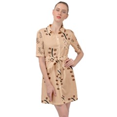 Leaves Plants Dots Pattern Belted Shirt Dress by Cemarart