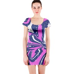 Texture Multicolour Grunge Short Sleeve Bodycon Dress