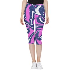 Texture Multicolour Grunge Inside Out Lightweight Velour Capri Leggings 