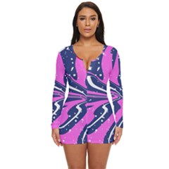 Texture Multicolour Grunge Long Sleeve Boyleg Swimsuit