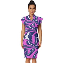 Texture Multicolour Grunge Vintage Frill Sleeve V-neck Bodycon Dress by Cemarart