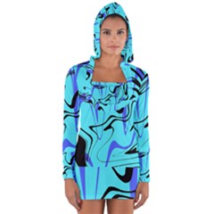 Mint Background Swirl Blue Black Long Sleeve Hooded T-shirt