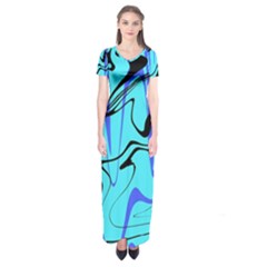 Mint Background Swirl Blue Black Short Sleeve Maxi Dress