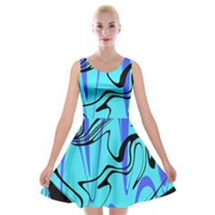 Mint Background Swirl Blue Black Velvet Skater Dress by Cemarart