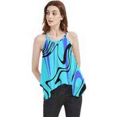 Mint Background Swirl Blue Black Flowy Camisole Tank Top by Cemarart