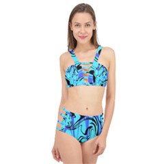 Mint Background Swirl Blue Black Cage Up Bikini Set