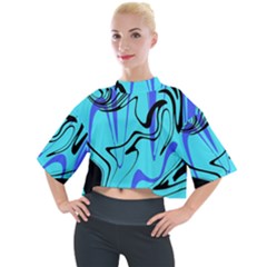 Mint Background Swirl Blue Black Mock Neck T-shirt by Cemarart