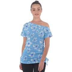 Flowers Pattern Print Floral Cute Off Shoulder Tie-up T-shirt