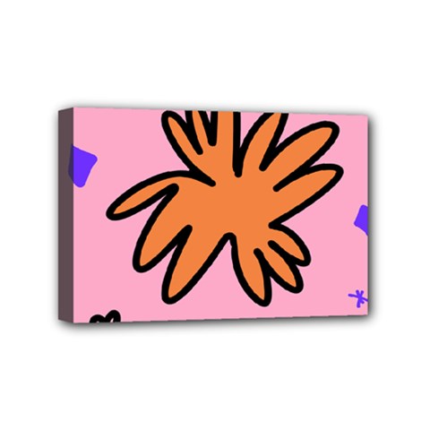 Doodle Flower Sparkles Orange Pink Mini Canvas 6  X 4  (stretched) by Cemarart