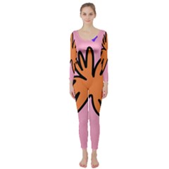 Doodle Flower Sparkles Orange Pink Long Sleeve Catsuit