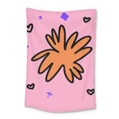 Doodle Flower Sparkles Orange Pink Small Tapestry by Cemarart