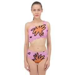 Doodle Flower Sparkles Orange Pink Spliced Up Two Piece Swimsuit by Cemarart