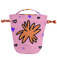 Doodle Flower Sparkles Orange Pink Drawstring Bucket Bag