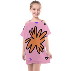 Doodle Flower Sparkles Orange Pink Kids  One Piece Chiffon Dress