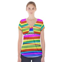 Print Ink Colorful Background Short Sleeve Front Detail Top