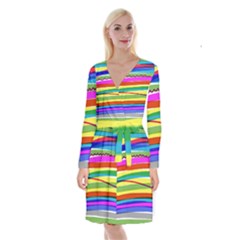 Print Ink Colorful Background Long Sleeve Velvet Front Wrap Dress