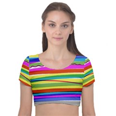 Print Ink Colorful Background Velvet Short Sleeve Crop Top 