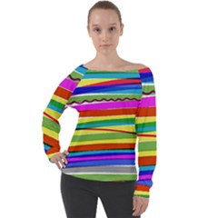 Print Ink Colorful Background Off Shoulder Long Sleeve Velour Top by Cemarart