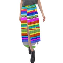 Print Ink Colorful Background Velour Split Maxi Skirt