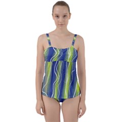 Texture Multicolour Gradient Grunge Twist Front Tankini Set