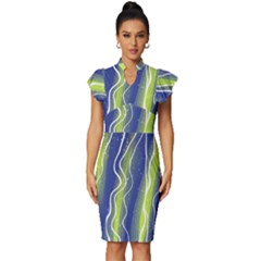 Texture Multicolour Gradient Grunge Vintage Frill Sleeve V-neck Bodycon Dress by Cemarart