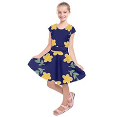 Doodle Flower Leaves Plant Design Kids  Short Sleeve Dress