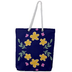 Doodle Flower Leaves Plant Design Full Print Rope Handle Tote (large)