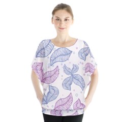 Leaves Line Art Background Batwing Chiffon Blouse