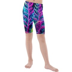 Spring Flower Neon Wallpaper Kids  Mid Length Swim Shorts