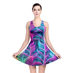 Spring Flower Neon Wallpaper Reversible Skater Dress by Cemarart
