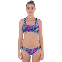 Spring Flower Neon Wallpaper Cross Back Hipster Bikini Set