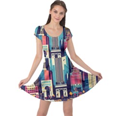 Skyscrapers City Usa Cap Sleeve Dress