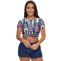 Skyscrapers City Usa Side Button Cropped T-shirt by Cemarart