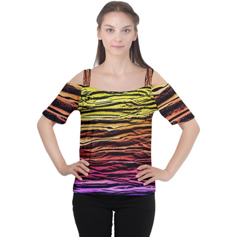 Rainbow Wood Digital Paper Pattern Cutout Shoulder T-shirt by Cemarart