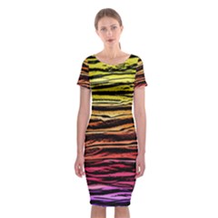 Rainbow Wood Digital Paper Pattern Classic Short Sleeve Midi Dress by Cemarart