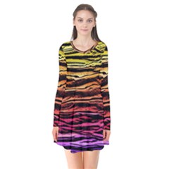 Rainbow Wood Digital Paper Pattern Long Sleeve V-neck Flare Dress by Cemarart