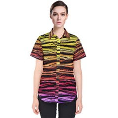 Rainbow Wood Digital Paper Pattern Women s Short Sleeve Shirt