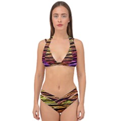 Rainbow Wood Digital Paper Pattern Double Strap Halter Bikini Set