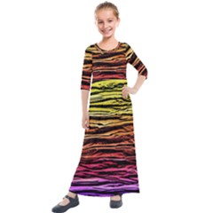 Rainbow Wood Digital Paper Pattern Kids  Quarter Sleeve Maxi Dress