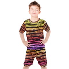 Rainbow Wood Digital Paper Pattern Kids  T-shirt And Shorts Set