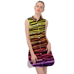 Rainbow Wood Digital Paper Pattern Sleeveless Shirt Dress by Cemarart