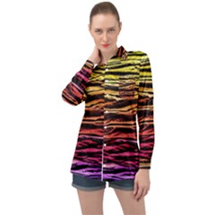 Rainbow Wood Digital Paper Pattern Long Sleeve Satin Shirt