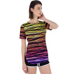Rainbow Wood Digital Paper Pattern Perpetual Short Sleeve T-shirt by Cemarart