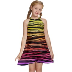 Rainbow Wood Digital Paper Pattern Kids  Halter Collar Waist Tie Chiffon Dress by Cemarart