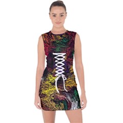 Eiffel Tower Pattern Wallpaper Lace Up Front Bodycon Dress